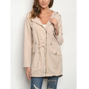 Sand nylon spring/summer hooded jacket